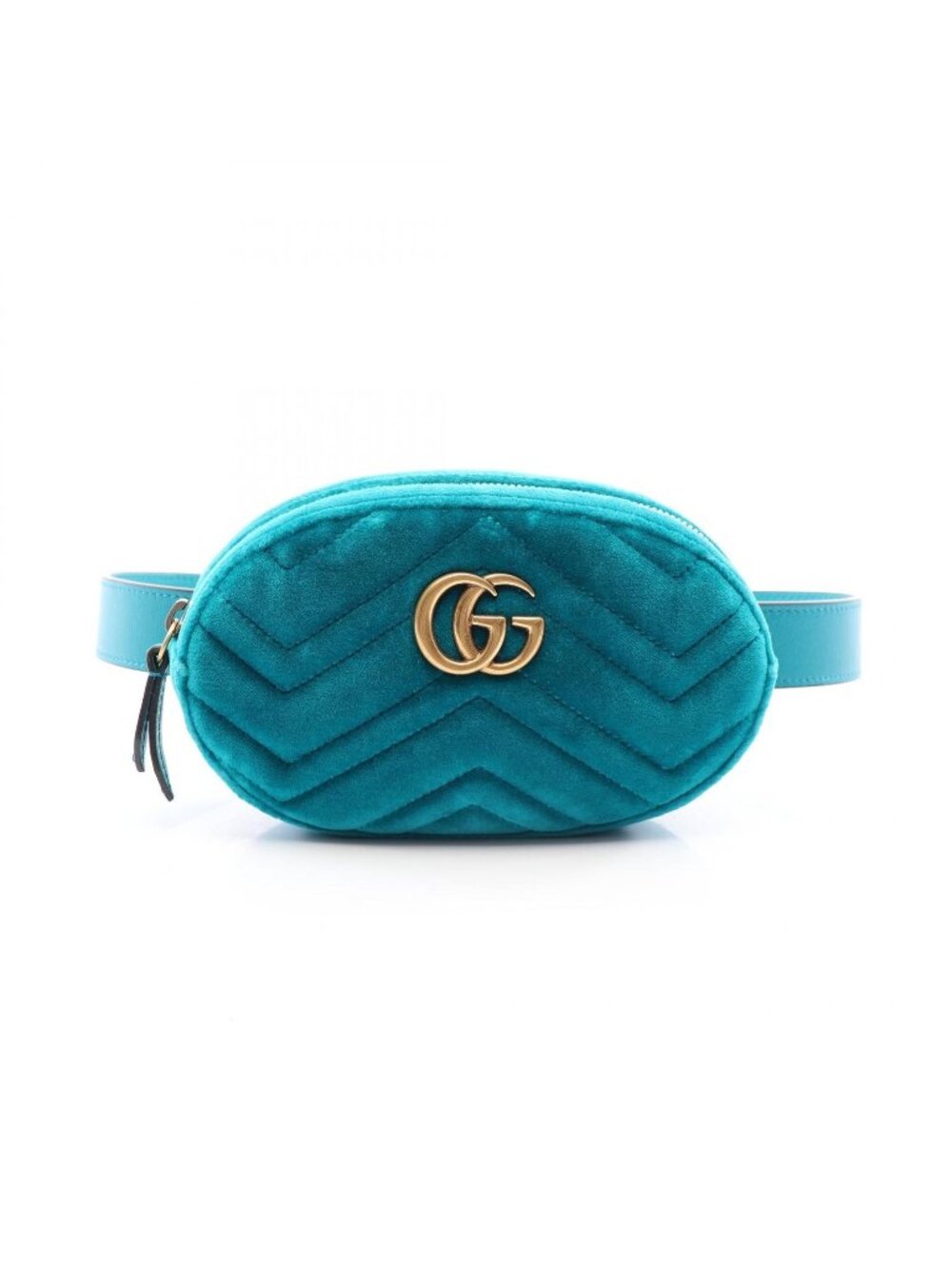 Gucci Waist Bag GG Marmont Turquoise Blue Fabric Leather Matelasse